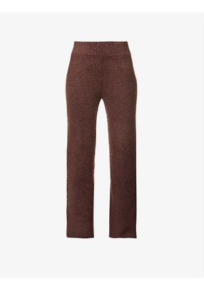 Cozy wide-leg high-rise fleece trousers