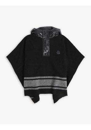 Logo striped wool-blend hooded cape 8-14 years