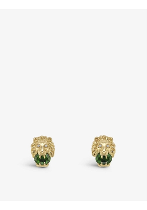 Lion Head 18ct yellow-gold, white-diamond and diopside stud earrings