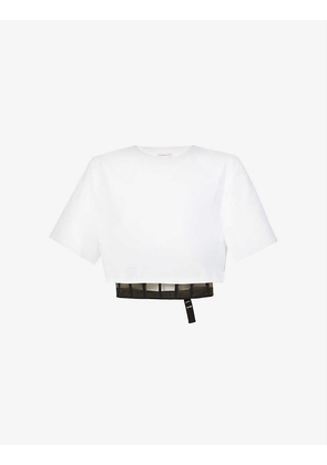 Mesh-detail boned cotton-jersey T-shirt