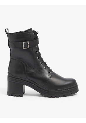 Heeled chunky-soled lace-up leather boots