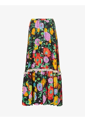 Gucci x Ken Scott Jenni floral-print high-waist crepe midi skirt