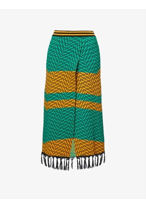Nala geometric-pattern woven midi skirt