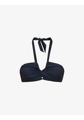 Collective twist-detail halterneck recycled nylon-blend bikini top