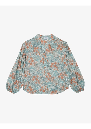 Brioche floral-print puff-sleeve cotton shirt