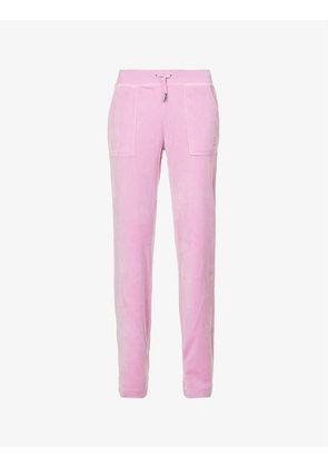 Logo-embroidered straight-leg mid-rise stretch-velour jogging bottoms