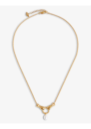Harris Reed x Missoma Double Hand recycled 18ct yellow gold-plated brass, white pearl and black onyx pendant necklace