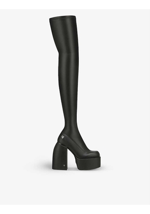 Juicy faux-leather thigh-high heeled boots