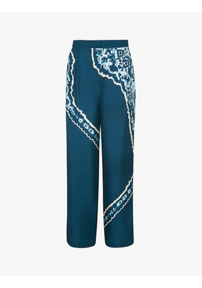Tie-dye wide-leg mid-rise silk trousers