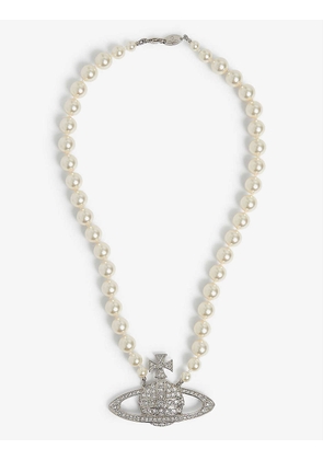 Man Bas Relief brass, Swarovski pearl and cubic zirconia necklace