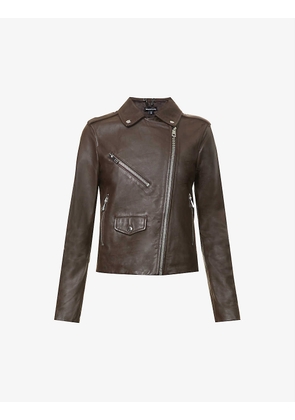 Agnes zip-through leather biker jacket
