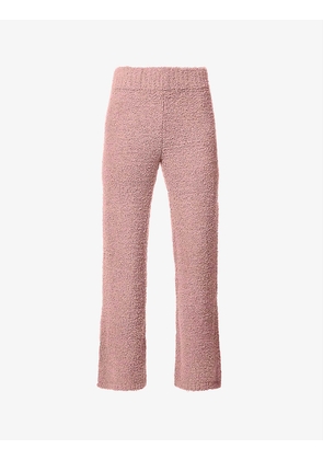 Cozy straight-leg mid-rise boucle knitted trousers