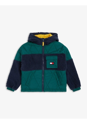 Sherpa Quilted logo-patch shell hooded jacket 8-16 years