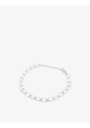 Polished sterling-silver and pearl bead bracelet