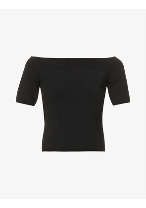 Off-the-shoulder fitted stretch-woven top
