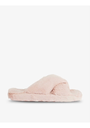 Lopply cross-over faux-fur slippers