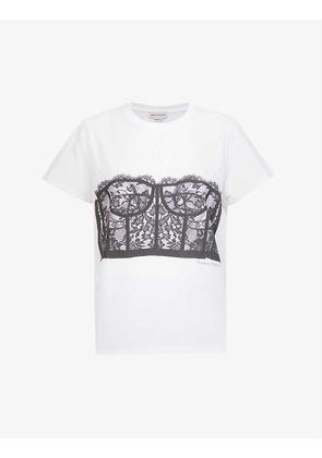 Lace-print cotton-jersey T-shirt