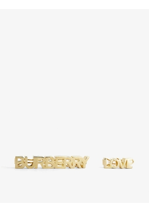 Brand-embellished gold-plated brass hair clips set of two