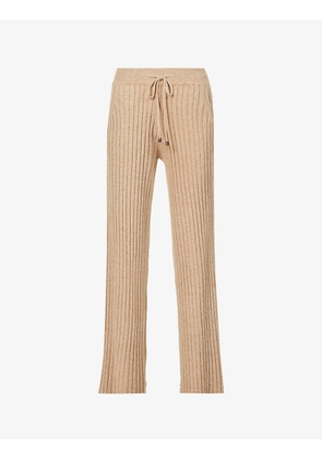 Lena cropped wide-leg high-rise stretch-knit trousers