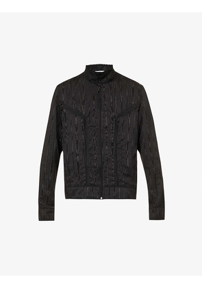 Moiré-pattern high-neck recycled polyester-blend jacket