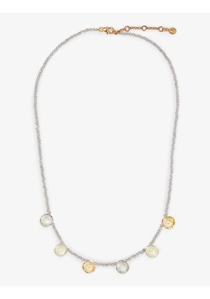 Bead-embellished 14ct yellow gold-plated vermeil sterling silver, citrine, quartz, labradorite and amethyst stone necklace