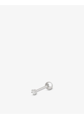 Flora Tiny Barbell rhodium-plated sterling silver and zirconia stud earring