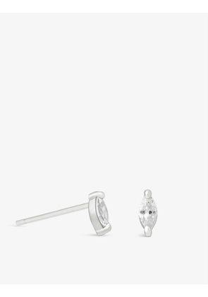 Navette rhodium-plated sterling silver and cubic zirconia stud earrings