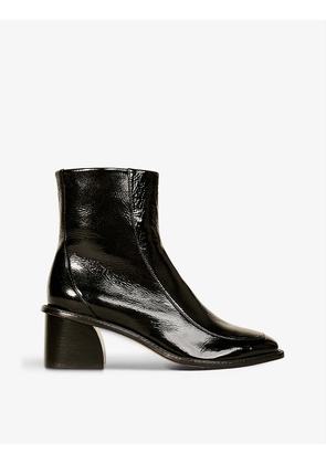 Heeled patent leather ankle boots