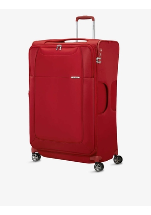 Spinner branded woven suitcase