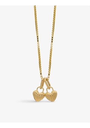 Deco grooved-hearts yellow-gold plated pendant necklace