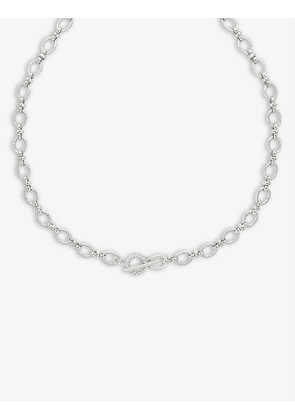 Textured Oval rhodium-plated link necklace