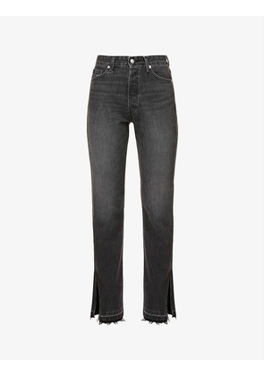 Upcycled Unraveled Split Hem straight-leg high-rise jeans