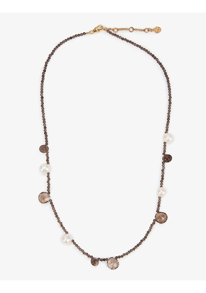 Bead-embellished 14ct yellow gold-plated vermeil sterling silver, quartz stone and freshwater pearl necklace