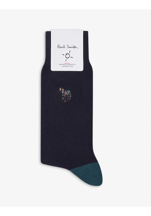 Embroidered-zebra wool-blend socks
