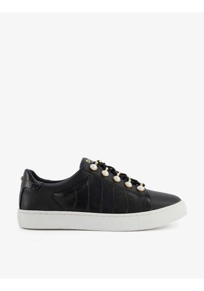 Cord leather low-top trainers