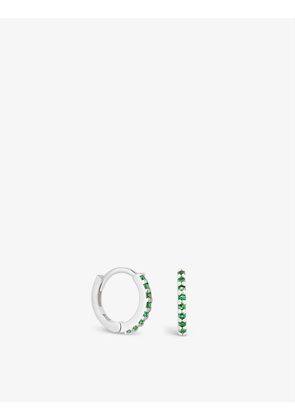 Emerald Green rhodium-plated sterling silver and cubic zirconia huggie earring