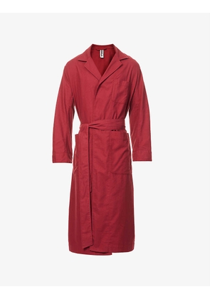 Notch-lapel self-tie organic-cotton flannel dressing gown
