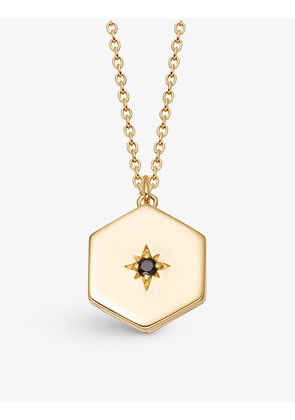 Deco 18ct gold-plated vermeil sterling silver and white sapphire locket necklace
