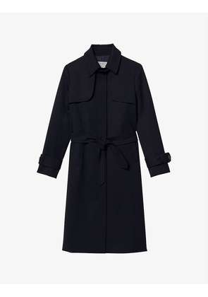Pleated-panel twill trench coat