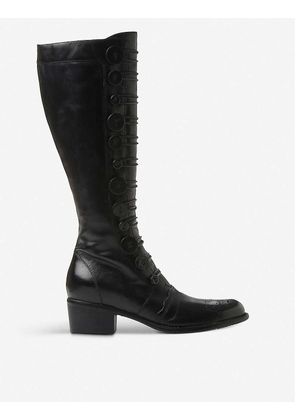 Dune Women's Black-Leather Pixie D Leather Knee-High Boots, Size: EUR 37 / 4 UK WOMEN