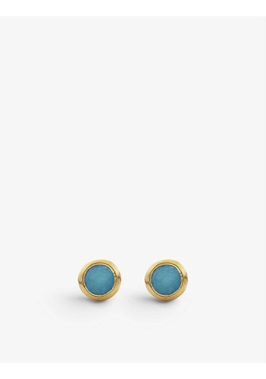 Mini 18ct recycled yellow gold-plated vermeil sterling silver and green onyx gemstone stud earrings