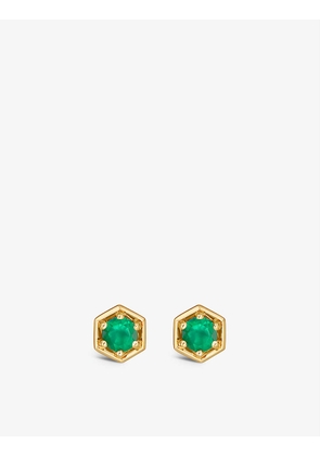 Deco 18ct yellow gold-plated vermeil sterling silver and agate gemstone stud earrings