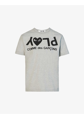 Comme Des Garcons Play Men's Grey Heart-Embroidered Cotton-Jersey T-Shirt, Size: S