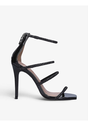 Caged strappy rhinestone-embellished patent sandals