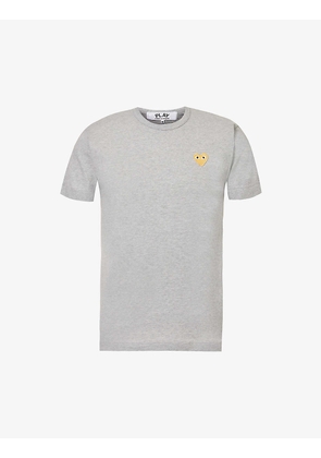 Comme Des Garcons Play Men's Grey Logo-Embroidery Cotton-Jersey T-Shirt, Size: XL