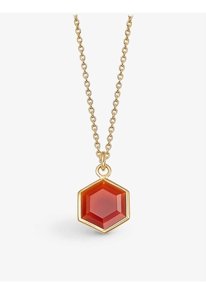 Deco 18ct yellow gold-plated vermeil sterling silver and agate necklace