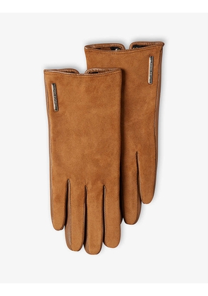 Brand-embossed suede gloves