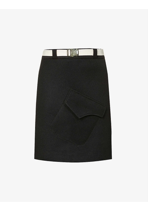 Maximus buckle-belt cotton apron mini-skirt