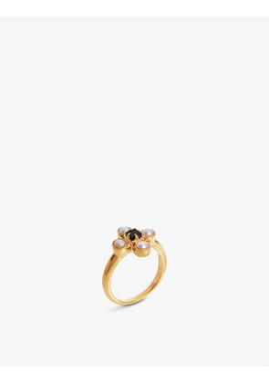 Harris Reed x Missoma Cross recycled 18ct yellow gold-plated vermeil sterling silver, black onyx and white pearl ring