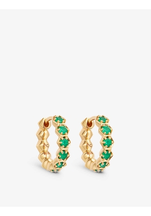 Deco 18ct yellow gold-plated vermeil sterling silver and green agate hoop earrings
